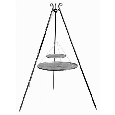 Trépieds de cuisson avec deux grilles de barbecue de 80 et 40cm, 180cm, acier inoxydable, CookKing, 112446