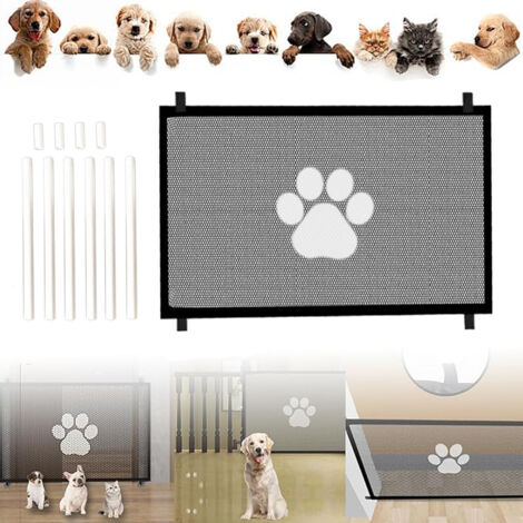 Treppengitter für Hunde, ausziehbare Haustierbarriere, verstellbares Haustiergitter mit atmungsaktivem Netzgewebe, robuster Haustierzaun für den Innenbereich, 110 x 78 cm
