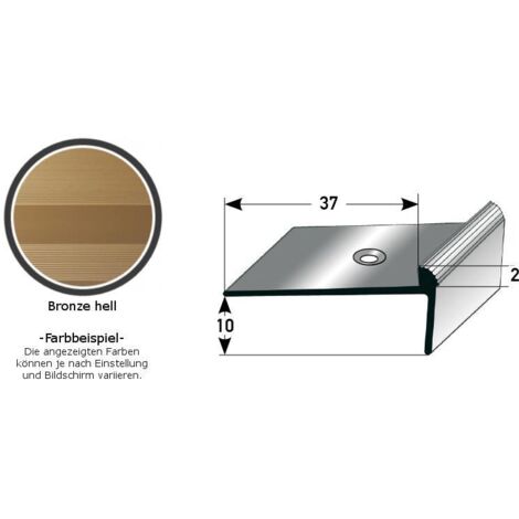 Treppenkante "Aulla" / Treppenkantenprofil / Winkelprofil, konfigurierbar, Breite: 37 mm, Höhe: 10-40 mm, Einfasshöhe 2-7 mm aus Aluminium eloxiert, gebohrt, von Auer Metall -2-10 mm-1000-bronze hell