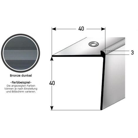 Treppenkante "Berrie" / Treppenkantenprofil / Winkelprofil, konfigurierbar, Breite: 40 mm, Höhe: 40 mm, Einfasshöhe 3 - 5 mm aus Aluminium eloxiert, gebohrt, von Auer Metall -bronze dunkel-1000-3