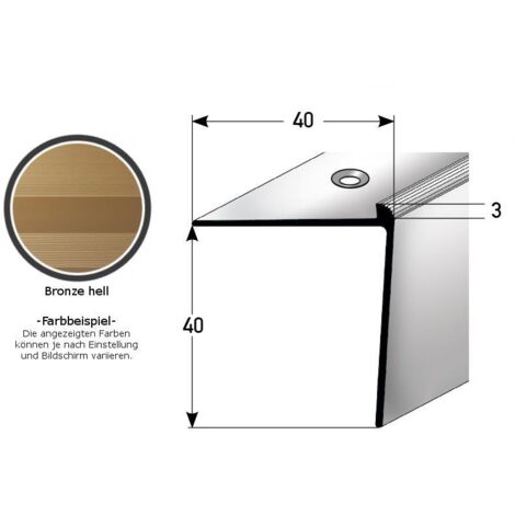 Treppenkante "Berrie" / Treppenkantenprofil / Winkelprofil, konfigurierbar, Breite: 40 mm, Höhe: 40 mm, Einfasshöhe 3 - 5 mm aus Aluminium eloxiert, gebohrt, von Auer Metall -bronze hell-1000-3