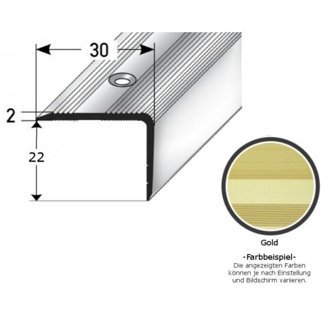 Treppenkante / Treppenprofil "Genua", Winkelprofil mit 30 mm Breite und konfigurierbarer Höhe (22 mm bis 52 mm), Aluminium eloxiert, gebohrt-goldfarbig-1000-22 mm