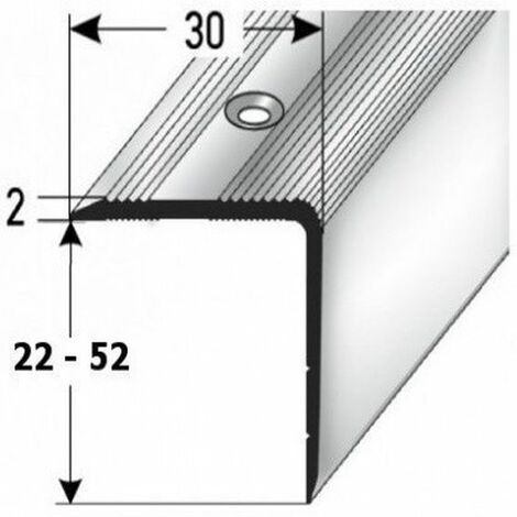 Treppenkante / Treppenprofil Genua, Winkelprofil mit 30 mm Breite und konfigurierbarer Höhe (22 mm bis 52 mm), Aluminium eloxiert, gebohrt-silber-1000-22 mm - silber