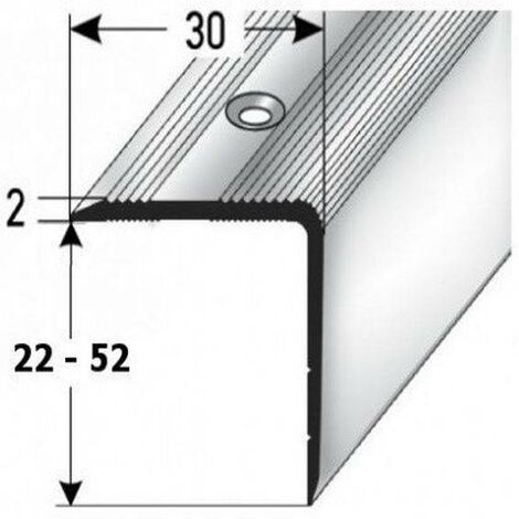 Treppenkante / Treppenprofil Genua, Winkelprofil mit 30 mm Breite und konfigurierbarer Höhe (22 mm bis 52 mm), Aluminium eloxiert, gebohrt-silber-1000-52 mm - silber