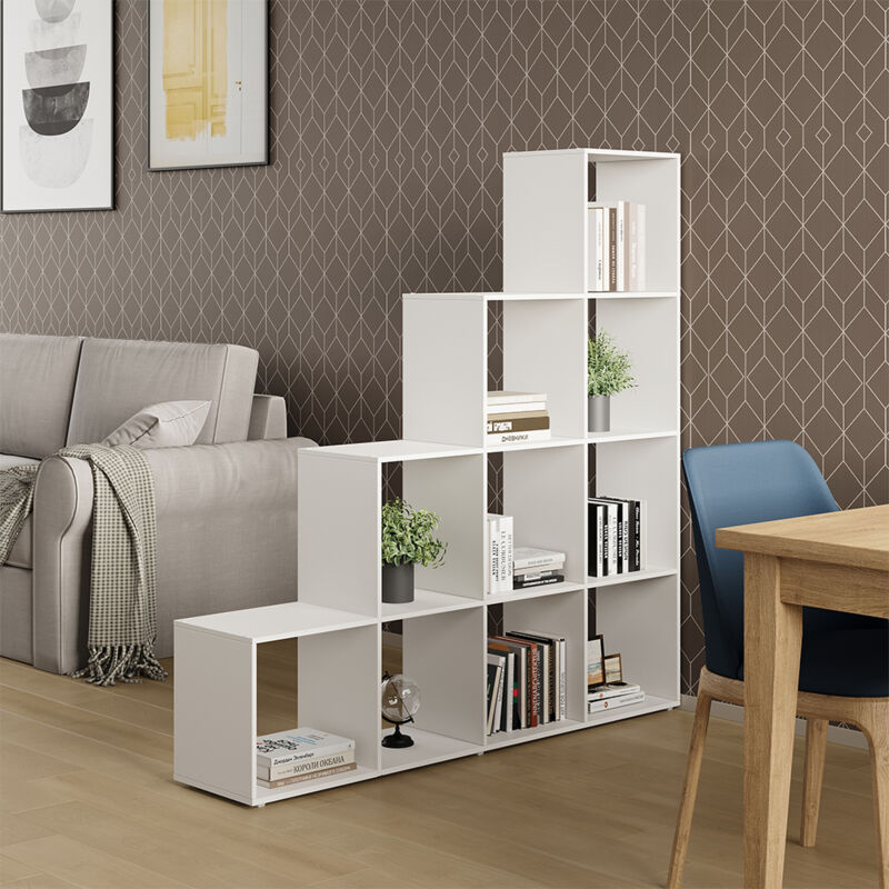 Vicco - Treppenregal Aramis, Weiß, 138 X 143 Cm 10 Fächer