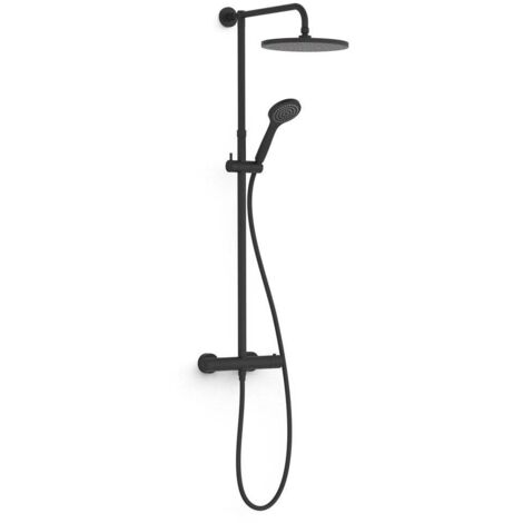 TRES 21639302NM BASE PLUS Conjunto De Grifo Termostático Mural De 2 Vías para Ducha Color Negro Mate - ref: 21639302NM
