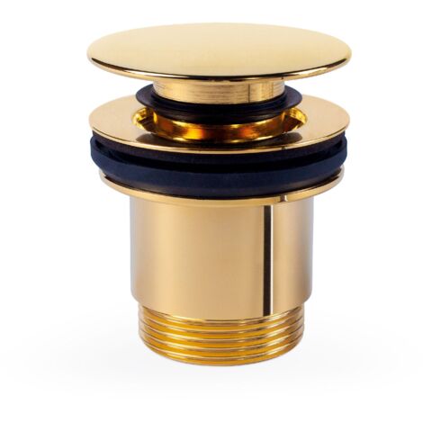 TRES 24284010OR Válvula de Desagüe Click-Clack Simple-Rapid Lavabo con Opción Siempre Abierta Color Oro 24K - ref: 24284010OR
