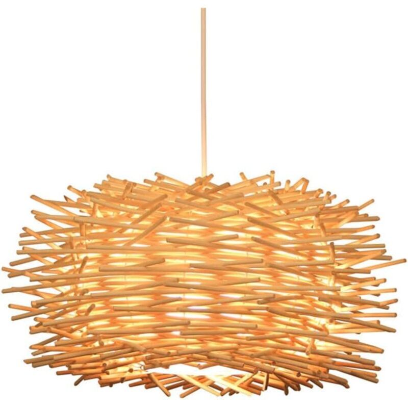 [Très grand] Lustre vintage en rotin E27 en forme de nid d'oiseau, en bambou naturel, idéal pour un salon, une chambre, une salle à manger ou un