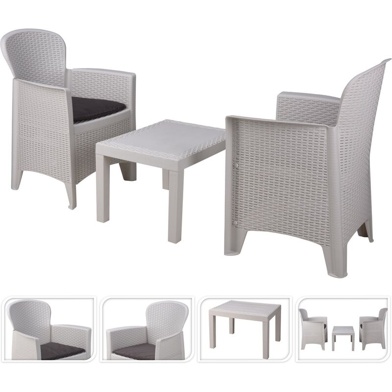 Altri - Salon intérieur et extérieur composé de : 2 fauteuils et 1 table basse, avec coussins, Made in Italy, coloris blanc