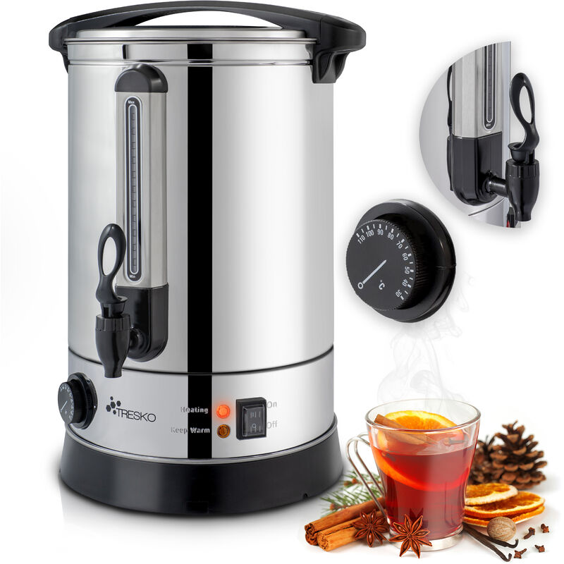 Tresko® 20 L Dispensador De Bebidas Calientes Y Frías De Acero Inoxidable | Hervidor De Vino, Agua Caliente, Té, Café | Caldera De Cocción Automática