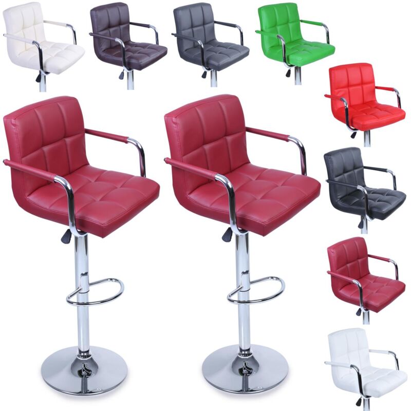 

® 2 x Taburetes de bar, disponible en 8 diferentes colores, con tapizado confortable, acabado de cromo, giratorio en 360°, regulable en altura de