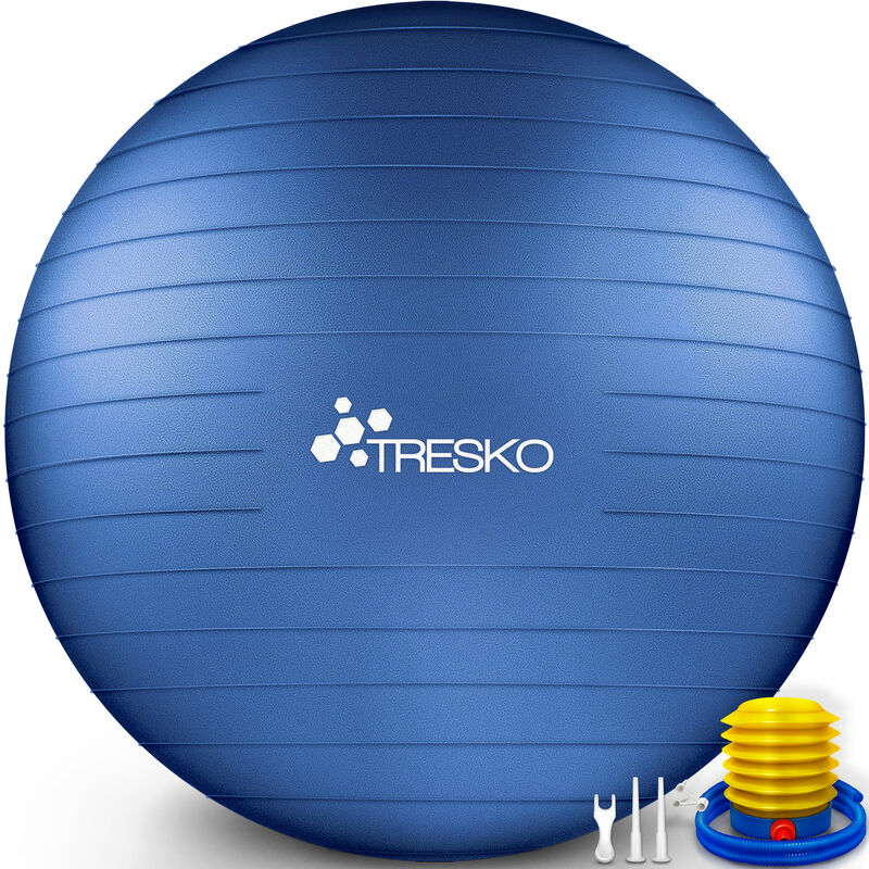 Tresko - Ballon de Gymnastique Anti-éclatement Boule d'assise Balle de Yoga Balles d'exercices Fitness 300 kg avec Pompe à ai (Indigo Blue, 65 cm)