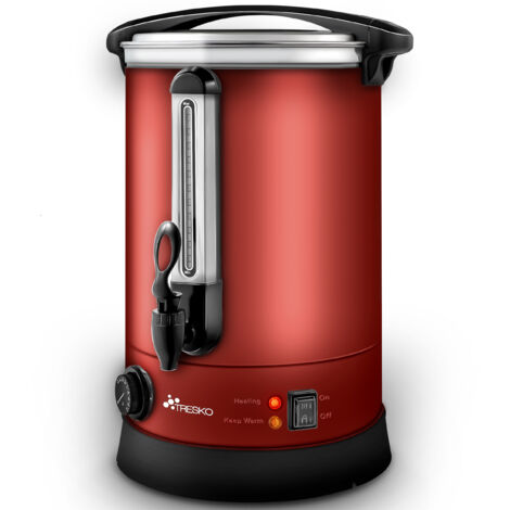 TRESKO Bouilloire à vin chaud rouge 10L / 1500W machine à conserver en acier inoxydable bouilloire à vin chaud machine à vin chaud machine à boissons chaudes distributeur d'eau chaude