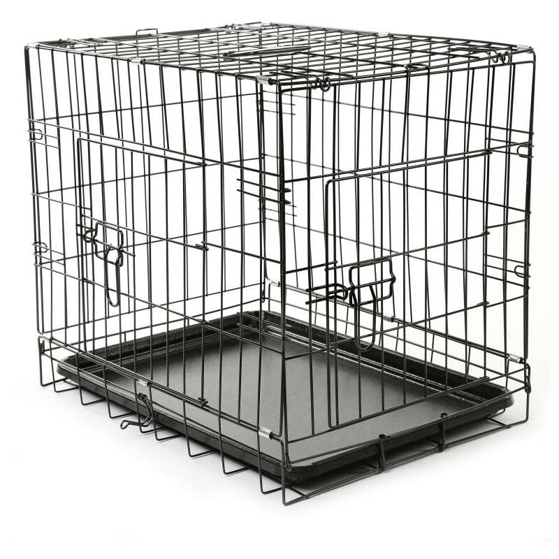 Tresko - Cage de Transport 62 x 45 x 52 cm pour Chien Pliable 2 Portes Transportable Caisse de Transport en métal
