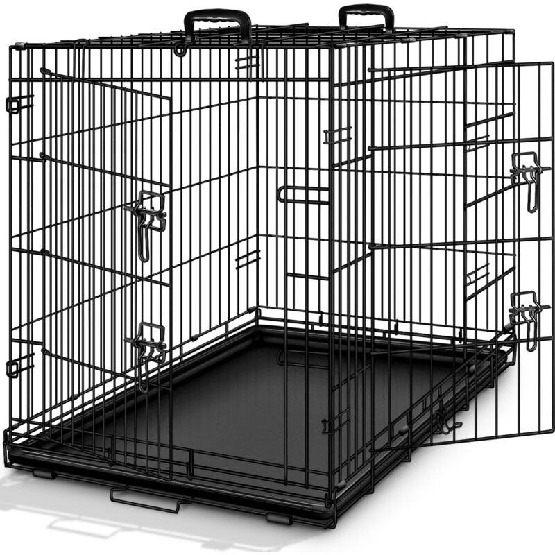 Tresko - Cage de Transport 77 x 48 x 54 cm pour Chien Pliable 2 Portes Transportable Caisse de Transport en métal