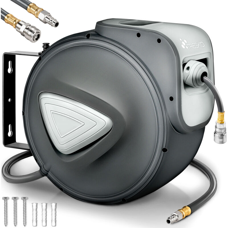 

® Carrete de Manguera de Aire Comprimido de 20 m | Conector de 1/4' | Enrollador de Manguera Automático | con Soporte para Pared | Rotación de 180° |