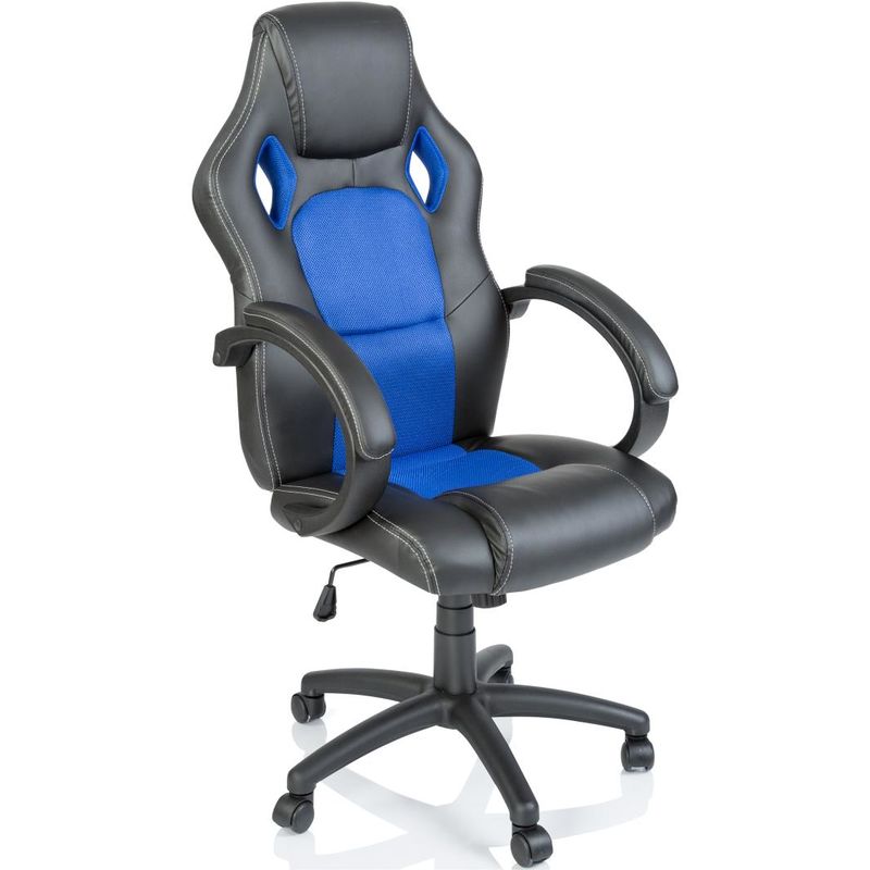 Tresko - Chaise de bureau, Fauteuil de bureau racing sport gamer Noir / Bleu Rembourrage Épais - Hauteur Réglable