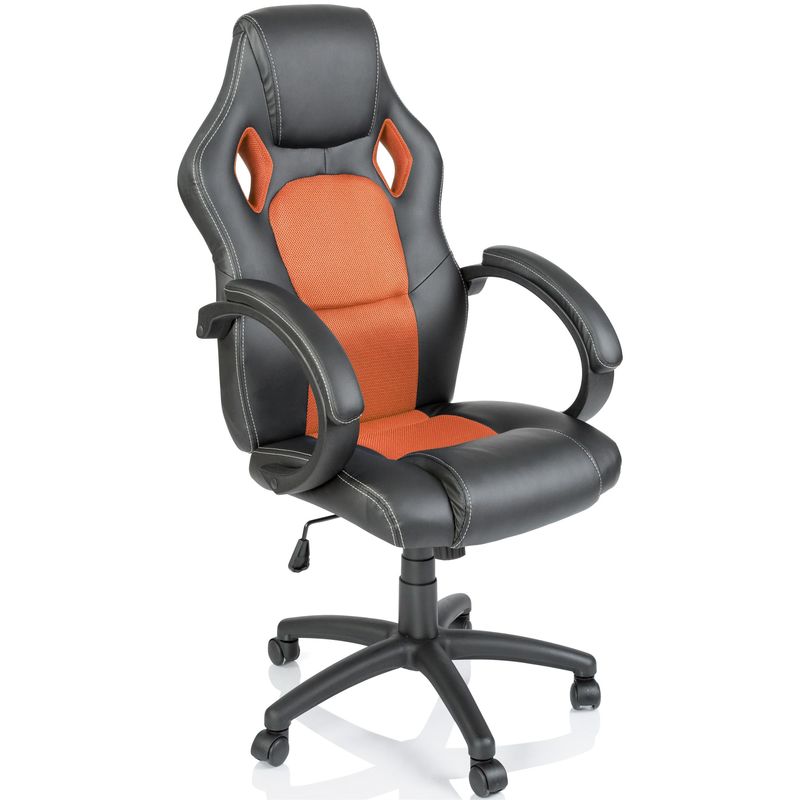 Chaise de bureau, Fauteuil de bureau racing sport gamer Noir / Orange Rembourrage Épais - Hauteur Réglable - Tresko