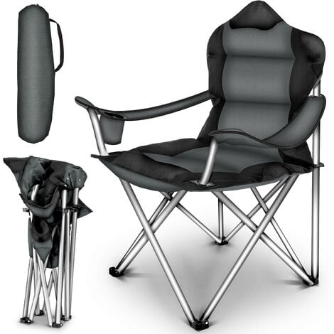 TRESKO Chaise de camping pliante ROUGE jusqu'à 150 kg chaise de pêche, avec accoudoirs et porte-gobelets