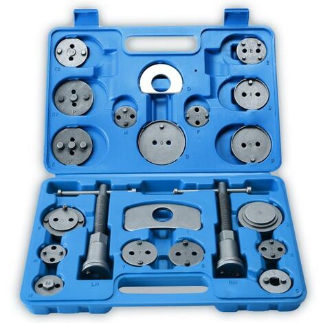 Tresko – Coffret repousse piston d'étriers de freins – Set de 22 pièces avec 17 plaques adaptateurs – Outils de filetage droit et gauche – Compatible avec plusieurs marques