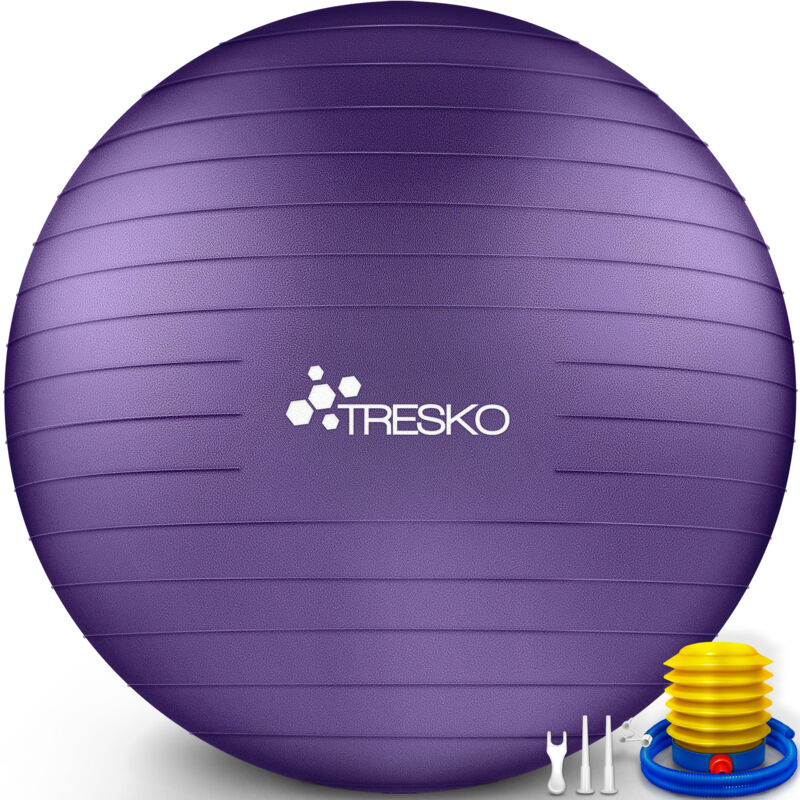 Tresko Gymnastikball (lila 75cm) Mit Pumpe Fitnessball Yogaball Sitzball Sportball Pilates Ball Sportball