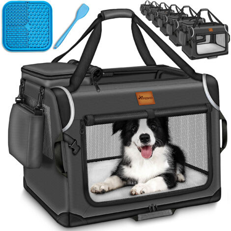 TRESKO® Hundebox faltbar Anthrazit XXL 92x63x63cm inkl. Leckmatte, Spatel & Reflektoren  Transportbox für Hunde und Katzen  Hundetransportbox für kleine & große Hunde  Hundetasche robust