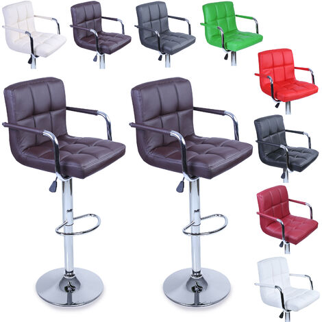 TRESKO Lot de 2 Tabourets de bar MARRON avec dossier, accoudoir, chromé, rotation à 360°, hauteur réglable, 62,0 à 82,5 cm