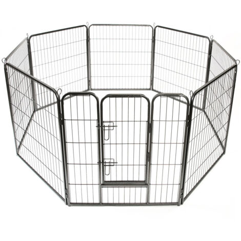 Tresko – Parc enclos pour chiot 8 panneaux 80 cm – Finition laque martelée – Résistant aux chocs et intempéries – Tirants d'ancrage inclus