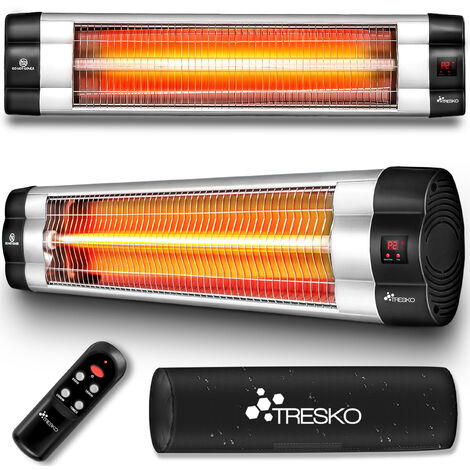 Tresko – Radiateur infrarouge 2500W – Chauffage mural extérieur en aluminium et acier inoxydable – 3 niveaux de puissance – Télécommande incluse