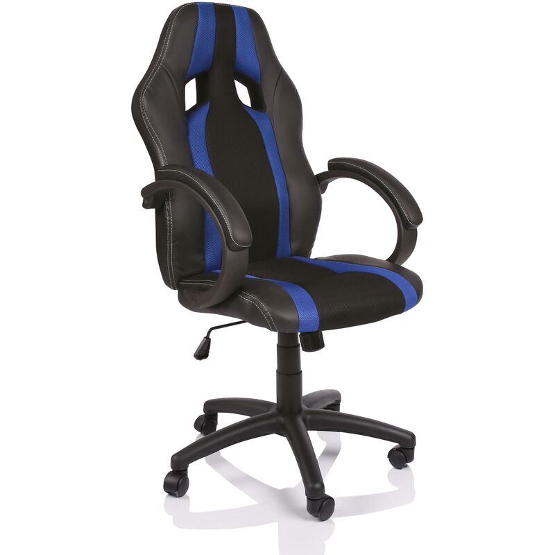 

Silla de oficina Racing silla de escritorio (Negro / Azul) ordenador giratoria Silla Gaming ergonómica, pistón de gas certificado por SGS - Tresko