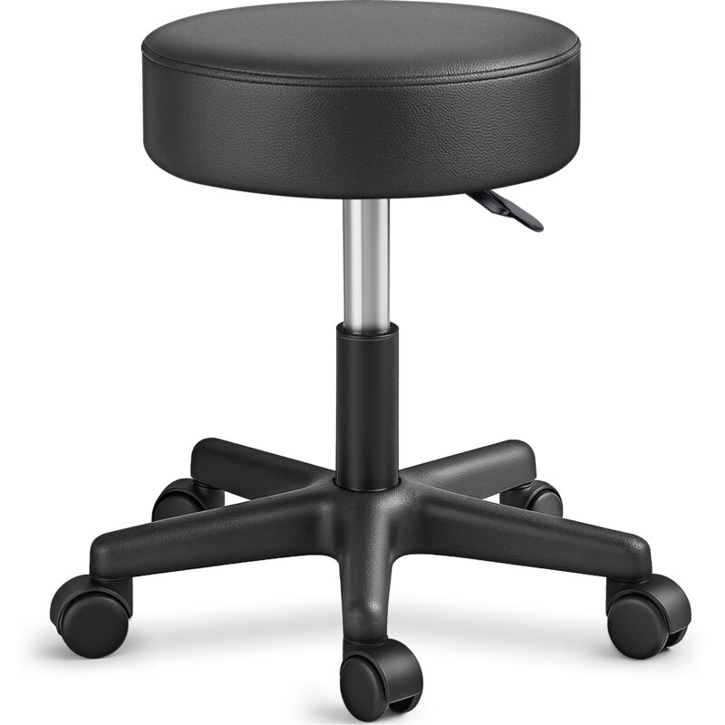 Tabouret de Travail noir Tabouret à roulettes siège pivotant par 360° rembourrage de 10 cm - Tresko