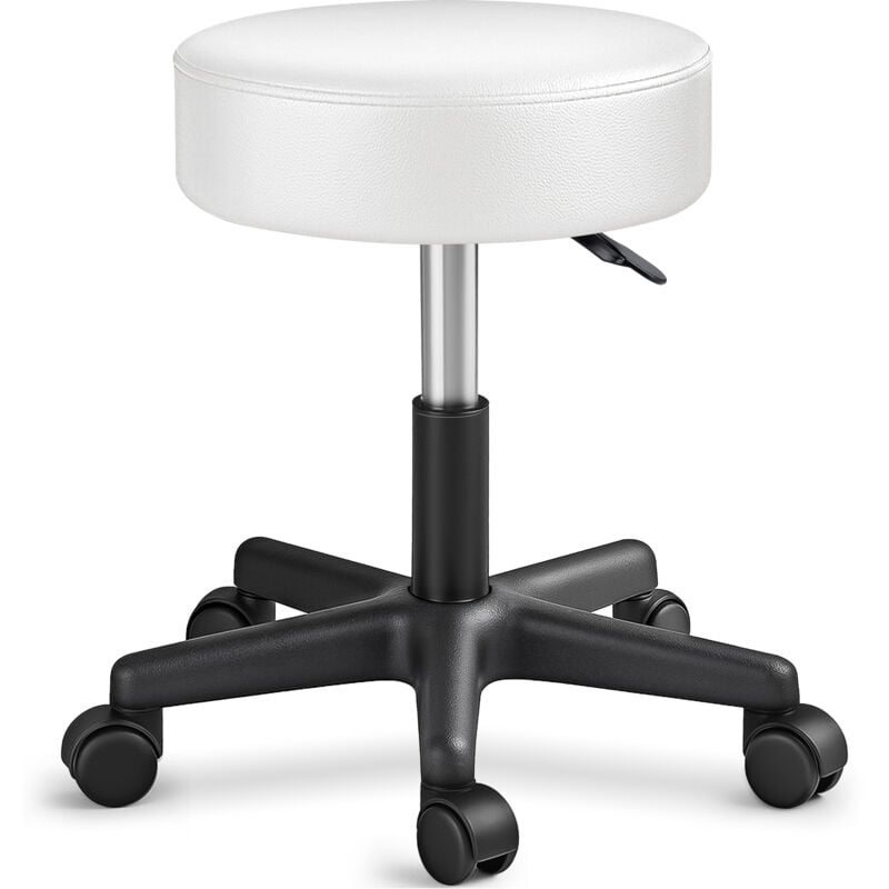 Tabouret de Travail blanc Tabouret à roulettes siège pivotant par 360° rembourrage de 10 cm - Tresko