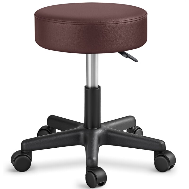 Tabouret de Travail marron Tabouret à roulettes siège pivotant par 360° rembourrage de 10 cm - Tresko