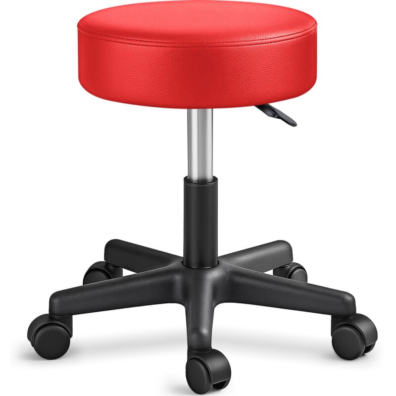 Tabouret de Travail rouge Tabouret à roulettes siège pivotant par 360° rembourrage de 10 cm - Tresko