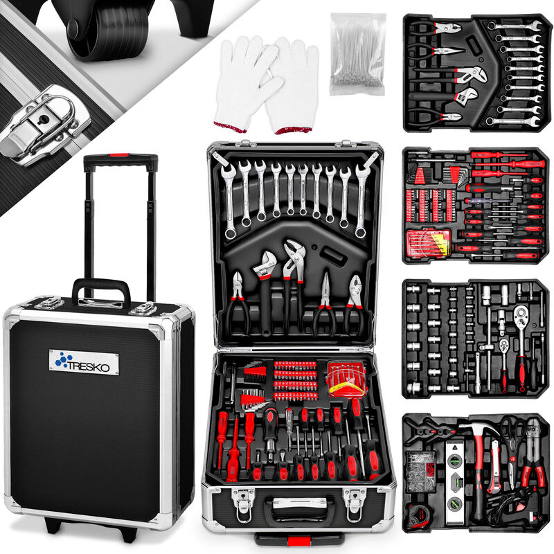 Valise multi outils Tresko 949 pièces - Noir - Boite à Outils - Coffre en Acier Chromé Vanadium - Trolley