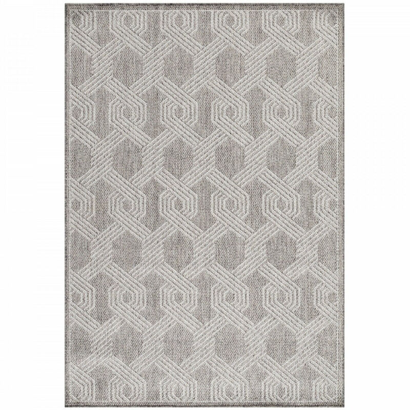TRESS - Tapis Extérieur/Intérieur Tissé Plat - Gris & Crème 80 x 250 cm