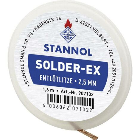 Tresse à dessouder Stannol Solder Ex Longueur 1.6 m Largeur 1.0 mm flux imprégné S66590