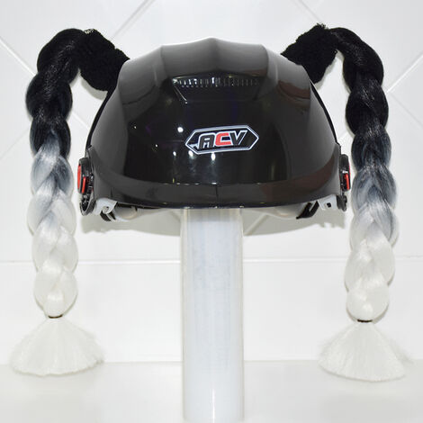 Tresses de casque de moto pour femmes, 2 pièces/paire, perruque pour casques de moto, queue de cheval double torsadée multicolore avec ventouse,Short B33(No helmet)