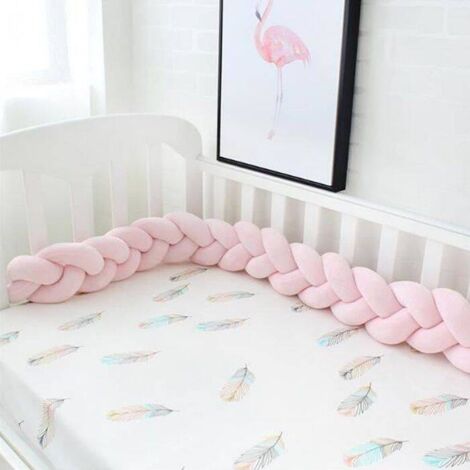Tresses TorsadéEs Berceau pour Anti-Collision Contour De Lit pour La DéCoration De La PièCe, 200cm Chambre d'enfant tressé Velours de Coton Rose rempli de coton PP Coussin