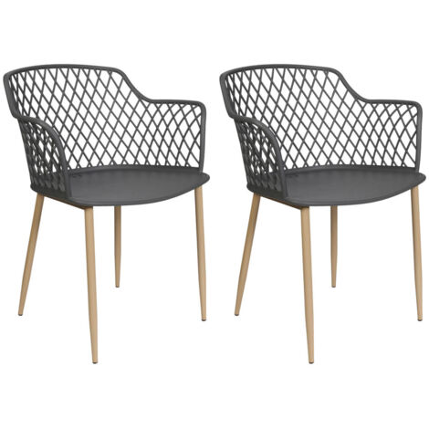 TRESSIE - Lot de 2 Fauteuils Gris avec Pieds Métalliques