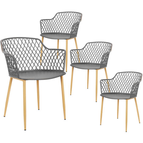 TRESSIE - Lot de 4 Fauteuils Gris Pieds Effet Bois Verni