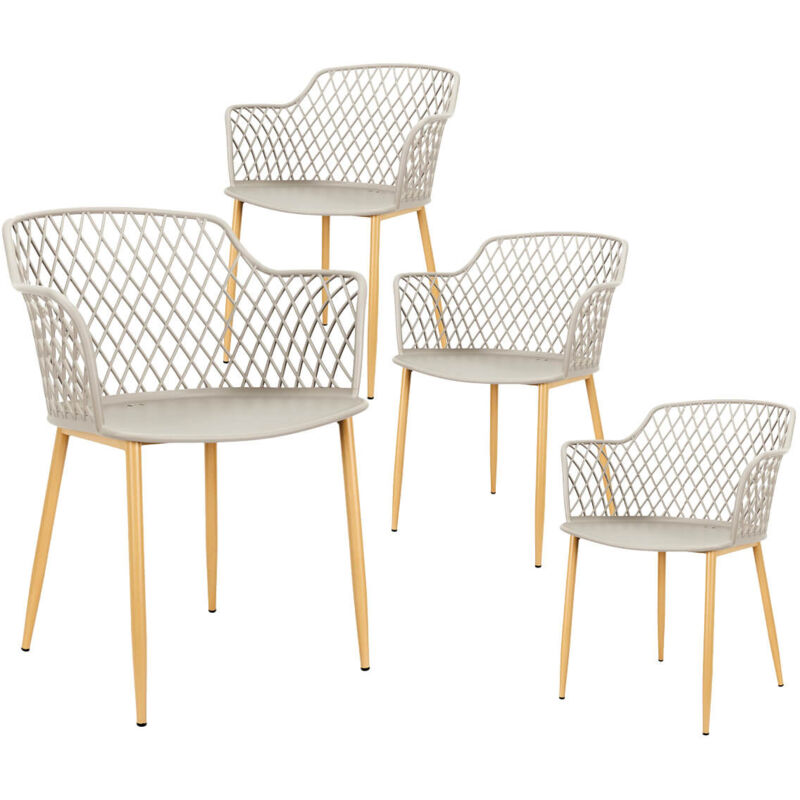 Altobuy - tressie - Lot de 4 Fauteuils Taupe Pieds Effet Bois Verni