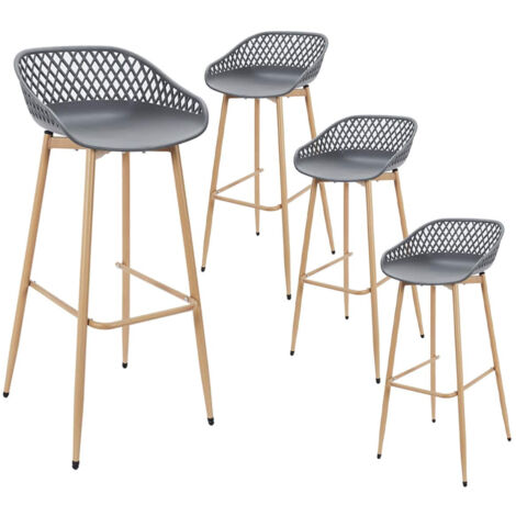 TRESSIE - Lot de 4 Tabourets Gris Pieds Effet Bois Verni