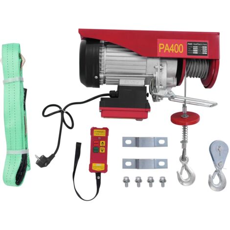 Treuil à Câble Électrique 400 kg Palan Électrique avec Télécommande sans Fil 850 W Treuil-Palan 10 m/min Hauteur de Levage Câble Simple 12 m Moteur à fil d'aluminium Pur pour Garages Entrepôts Usines