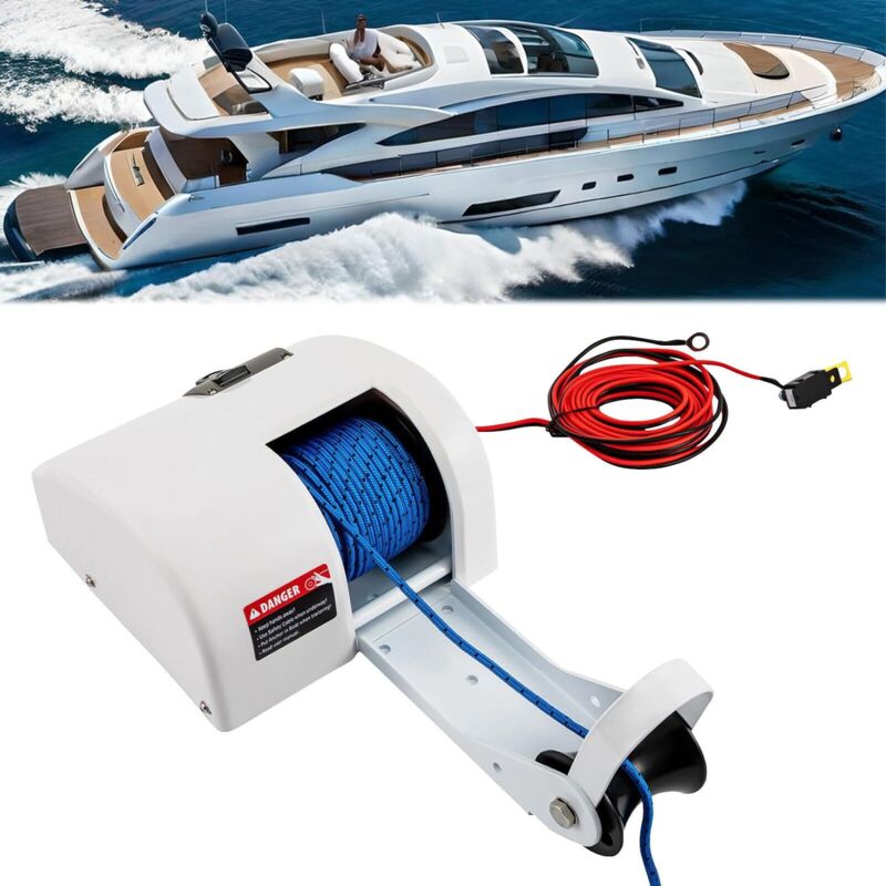 Treuil d'ancre électrique pour bateaux avec télécommande sans fil Marine Eau salée 25 lbs Treuil d'ancre électrique 30 m 12 v Blanc Eau salée pour