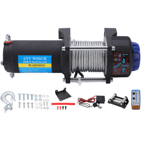 Treuil électrique en acier inoxydable 4000LB 12V avec télécommande sans fil pour véhicule tout-terrain ATV UTV