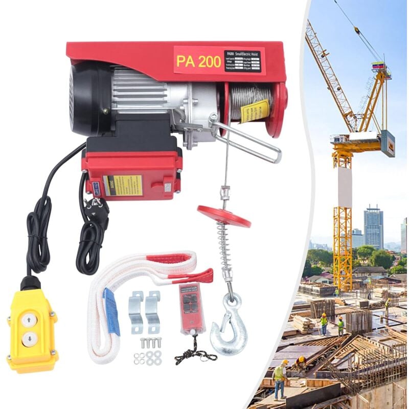 Treuil électrique professionnel avec télécommande - 220 lbs - Grue - Câble télécommandé pour usines, entrepôts, construction