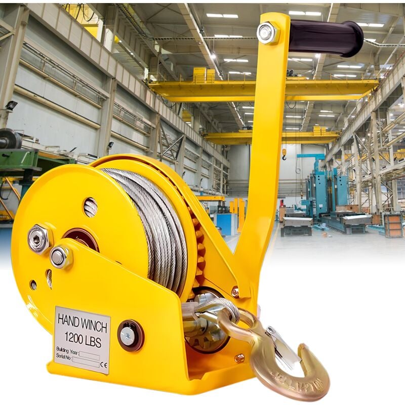 Ultrixe - Treuil Manuel Treuil à Main 1200LBS (500kg) câble métallique lisse d'une 10 mètres, avec un crochet porte-charge à linguet de sécurité,