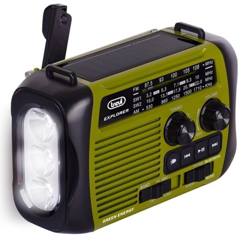 Trevi RA7F3003 Radio Portatile Dinamo e Solare USB Micro SD Wireless e Powerbank Nero Verde