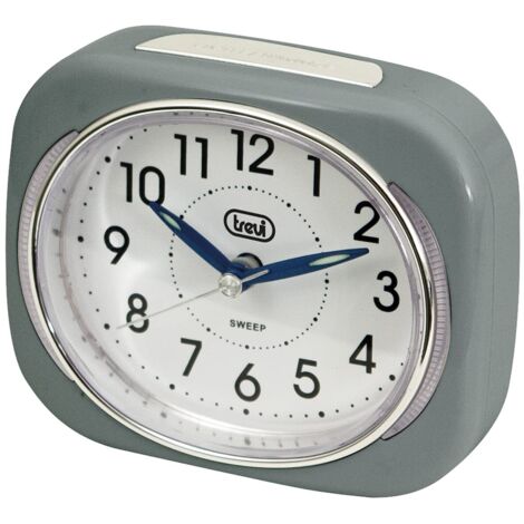 Trevi SL 3040 Sveglia Analogica Silenziosa con Retroilluminazione LED e Ampio Quadrante, Movimento SWEEP Senza Ticchettio, Funzione Snooze, Funzionamento con Batteria Stilo AA, Facile Utilizzo, Grigio